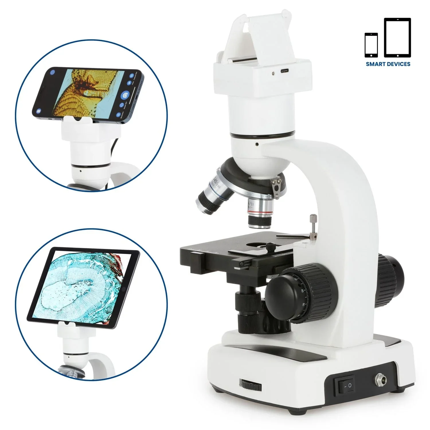 AmScope 2.0MP Wi-Fi フル HD 1080p デジタル複合顕微鏡 + スマートデバイス用メカニカルステージ