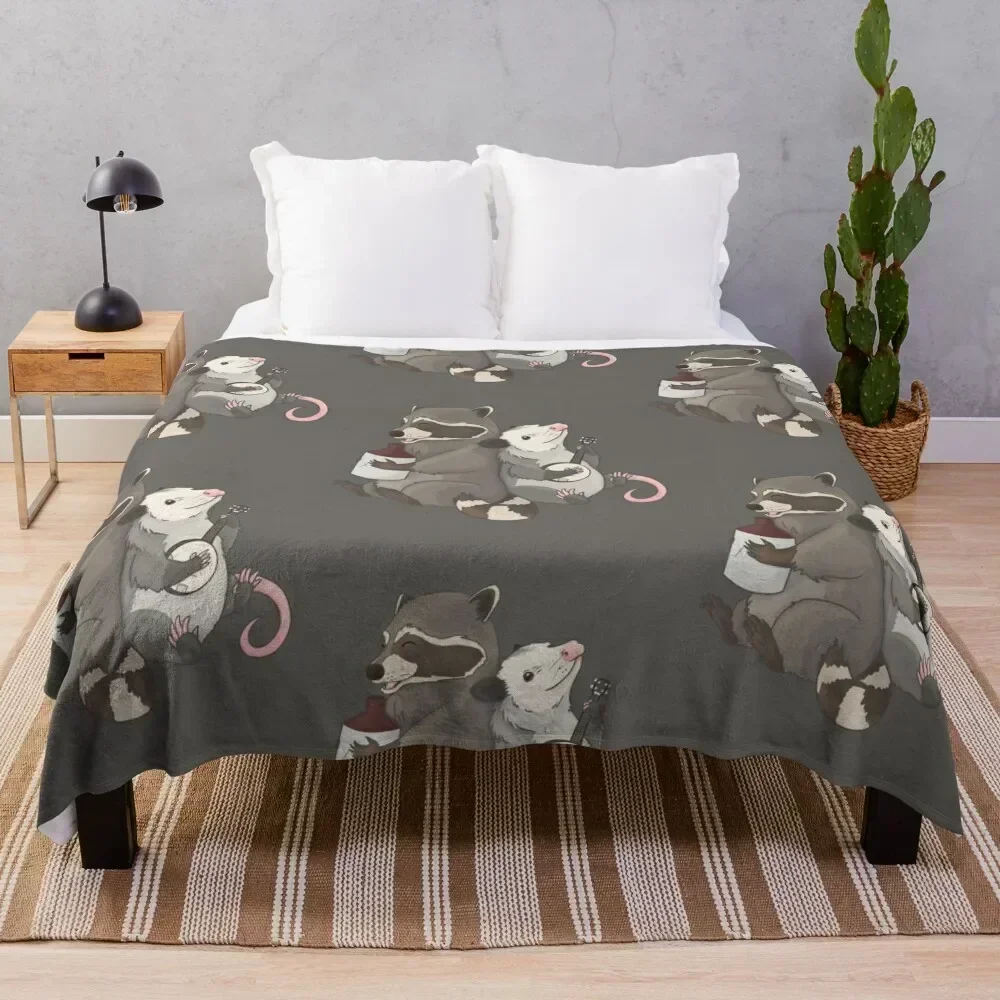 

Opossum and a Racoon playing instruments Throw Blanket Thin Soft Blanket for Summer Night Sleeping