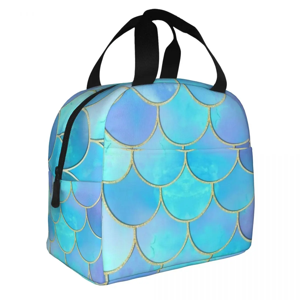 Glitter Mermaid Scales Print Insulated Lunch Bag Large Reusable Thermal Bag Tote Lunch Box Office Outdoor Food Storage Bags