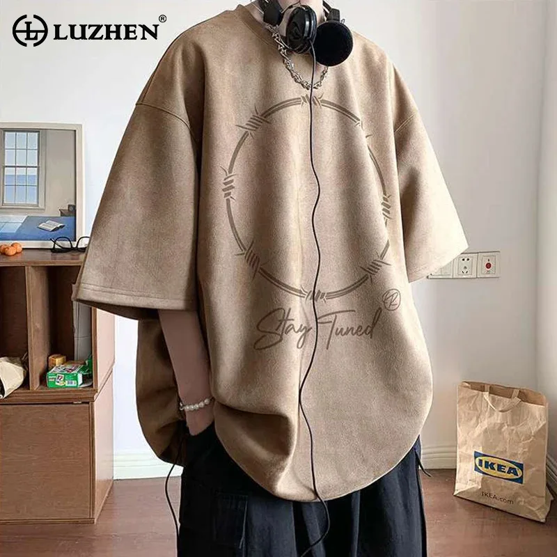 

LUZHEN модные свободные футболки с короткими рукавами и принтом по индивидуальному заказу, мужские летние красивые корейские топы с круглым вырезом 2025 JY2815