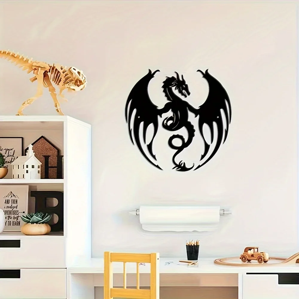 1 piece Black Metal Dragon Silhouette Wall Art, Modern Interior Decor, Home Decor, Fantasy Themed Wall Hanging