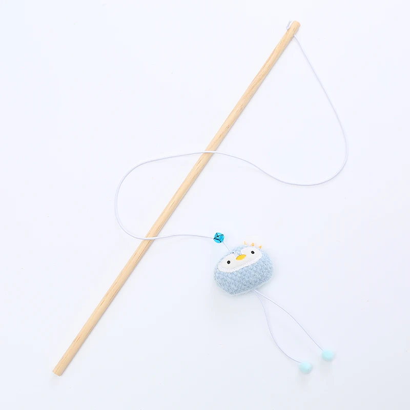 Cat toy wooden pole Cute animal shape plush cuddly cat stick with bell interactive fun pet supplies