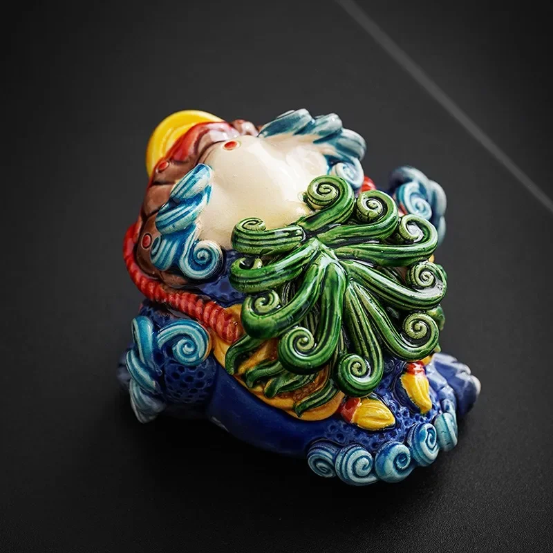 Chinese Ceramic Lucky Three Leg Golden Toad Handmade Fortune Wealth Home Office Desk Decor Jiaozhi Pottery Souvenir