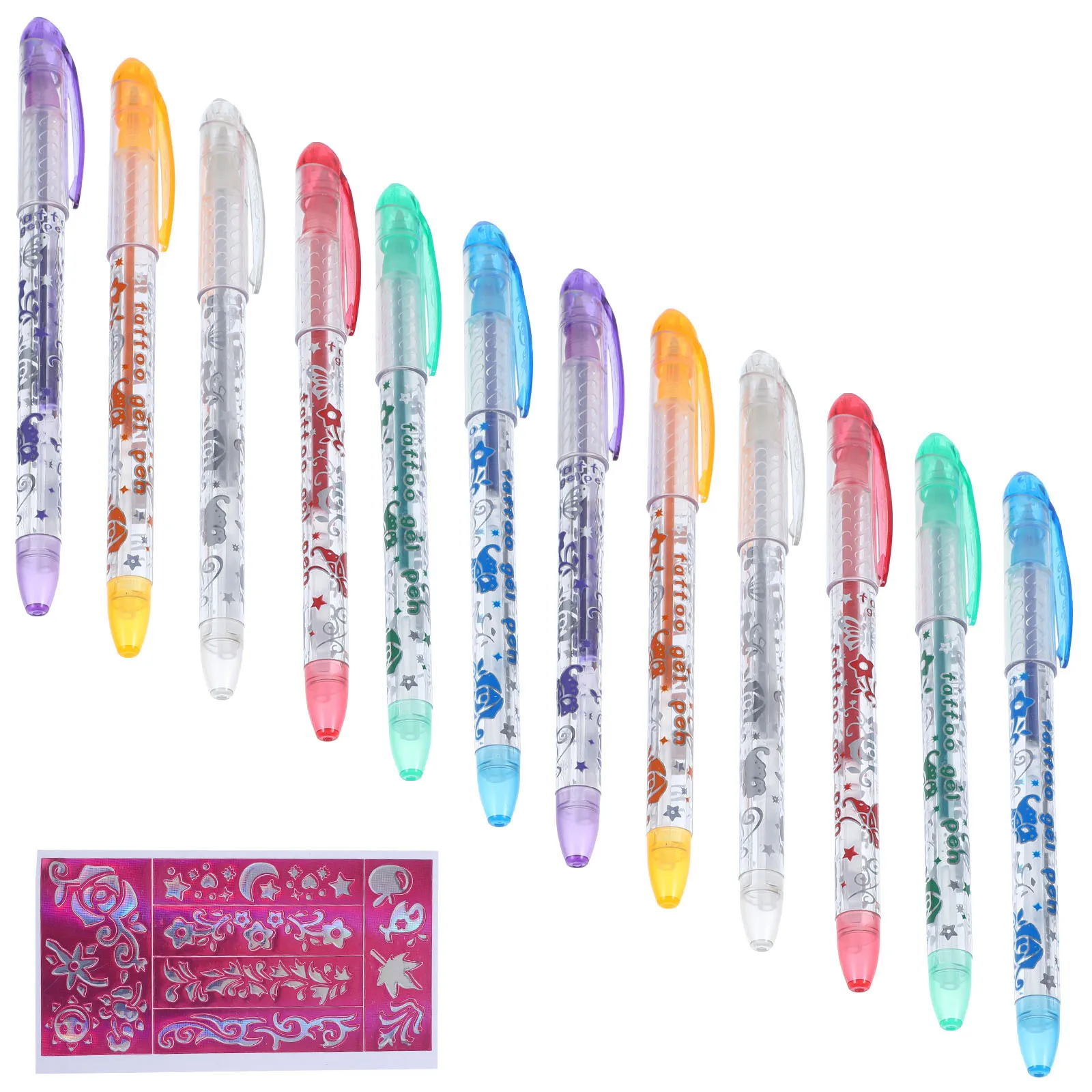 12er-Pack Gelstifte, tragbar, mit komfortablem Griff, temporäre Tattoo-Marker für Kunst, Design, persönliche Ausdrucksformen, Tattoo-Gelstift