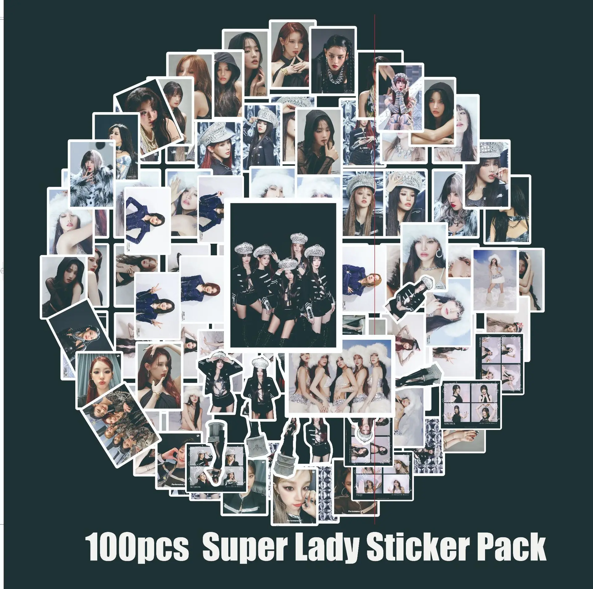 100Pcs Kpop GIDLE Stickers Pack Waterproof 2nd Album Super Lady Stickers Label Decors