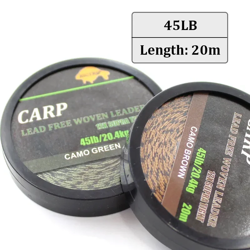 20m Carp Fishing Lead Free Woven Leaders Camo Green Brown 35lb/45lb Hook Link Leadcore Fishing Line Hair Rig