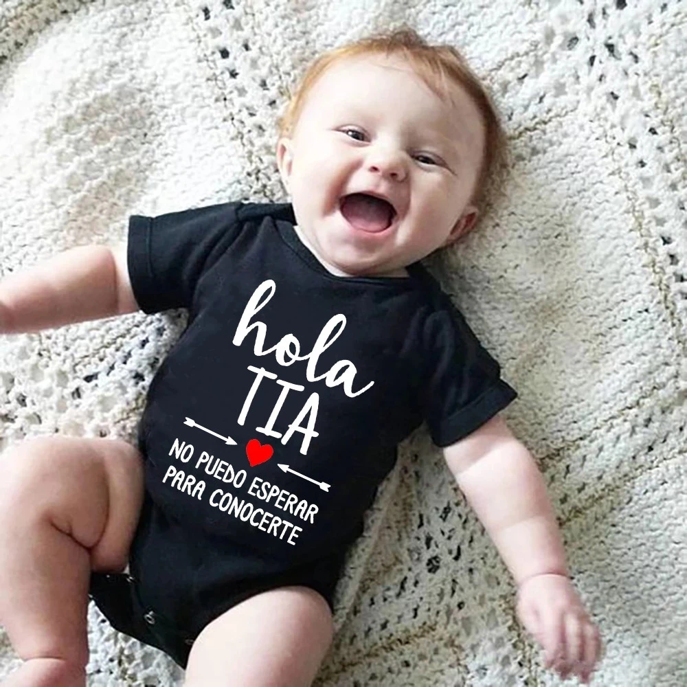 Hola Tia No Puedo Esperar Para Conocerte Funny Baby Bodysuits Newborn Announcement To Aunt Boys Grils Cotton Ropa Clothes Romper