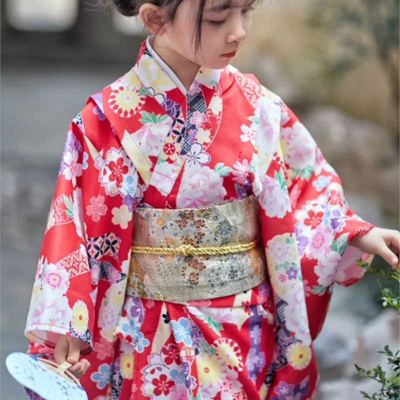 

Kimono For Girls Japanese Style Bathrobes Children Printed Cherry Blossom Baby Performances Clothes Autumn Winter Kimono ZE424