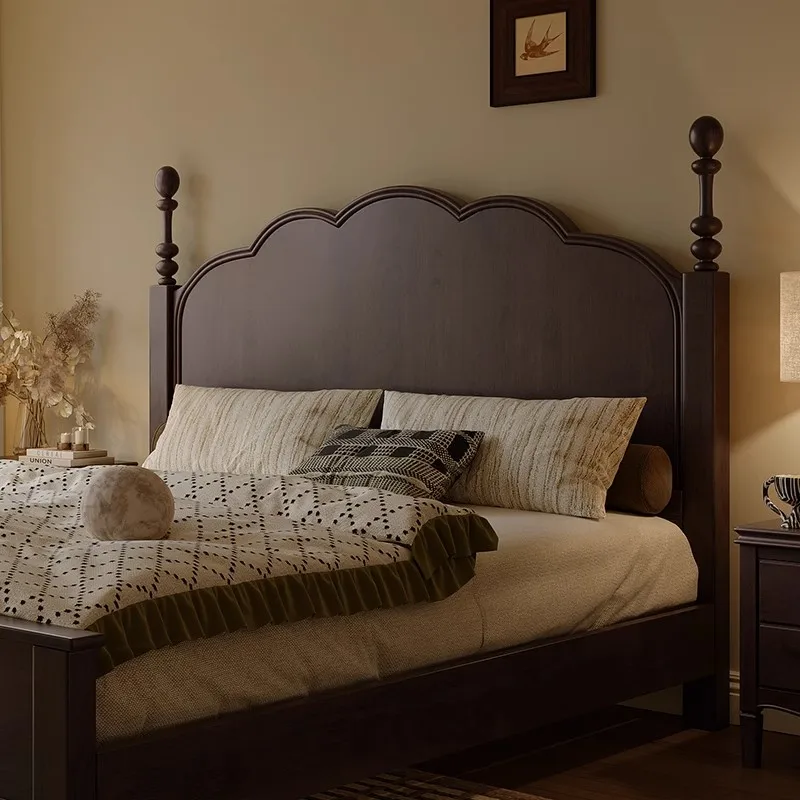 All solid wood bed 1.8 meters antique master bedroom double bed American bedroom light luxury queen rental house