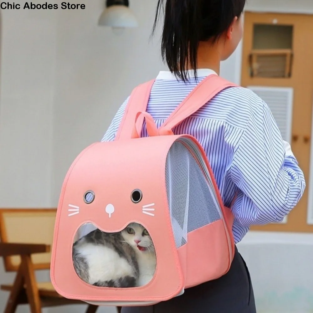 

Foldable Cat Carrier Bag Breathable Large Capacity Pet Carry Backpack Transparent Window Collapsible Kitten Carrying Bag