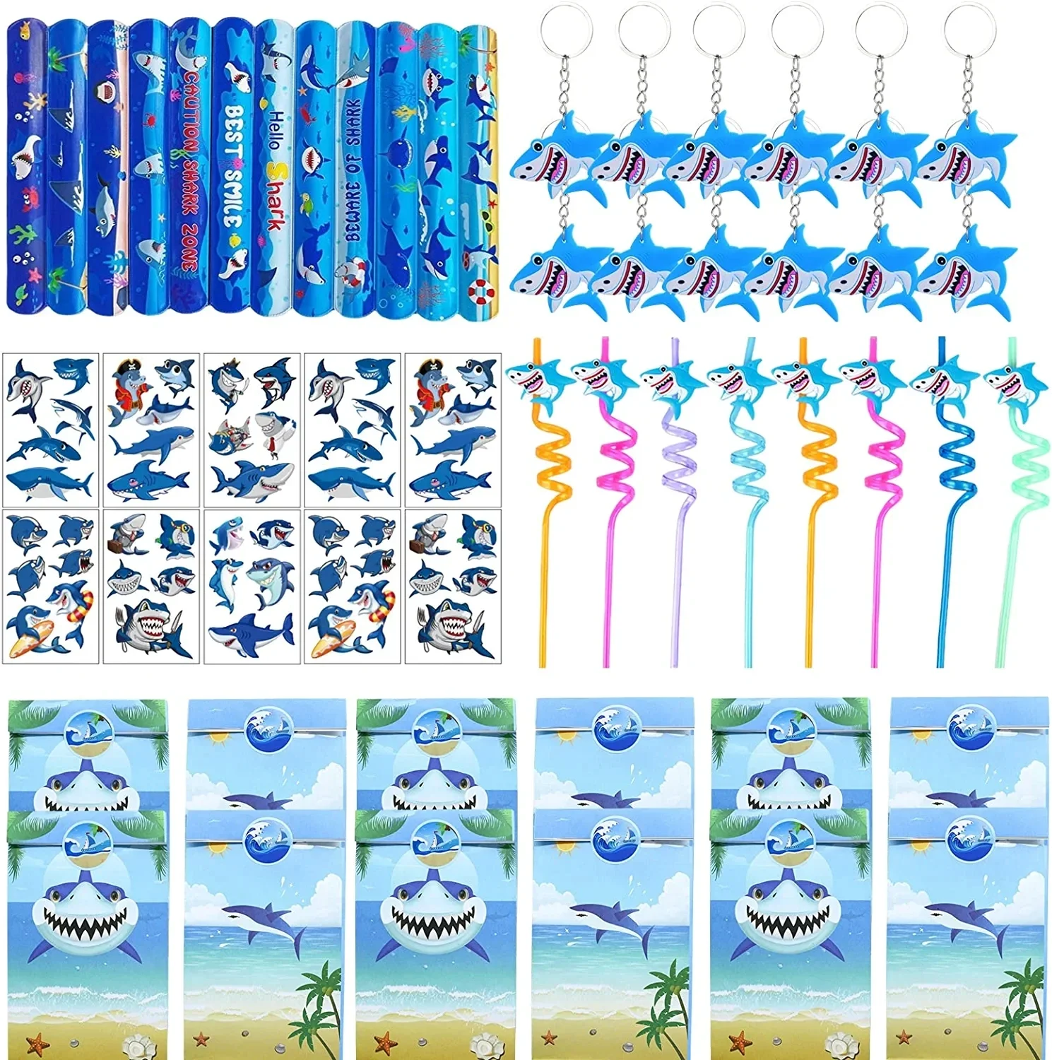 Shark Party Favor Supplies for Kids, Shark Goodie Bags, Slap Bracelets, Birthday, Baby Shower, Ocean Sea Party Decor, 60Pcs