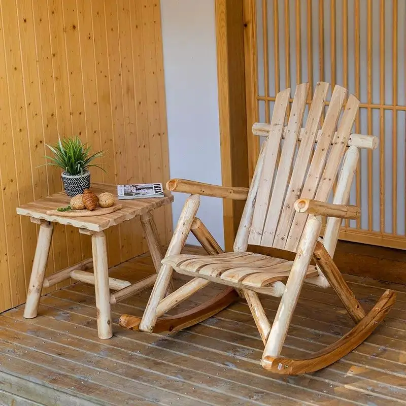 

Balcony tables and chairs Solid wood rocking chair Outdoor leisure back chair Happy chair Indoor and outdoor courtyard anti