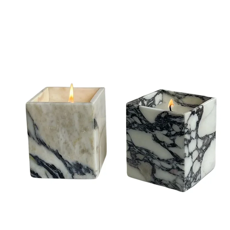 Luxury Natural Stone Candle Jars Calacatta Viola Violet Marble Onyx Holder Cups Vessels Container Home Decor