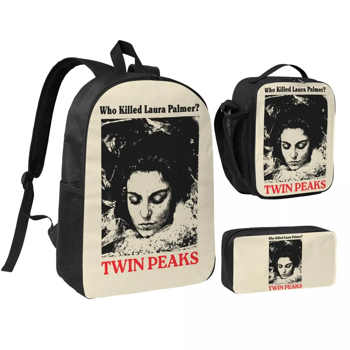 

Twin Peaks Movie Who Killed Laura Palmer Backpack Student BookBag School Bag Shoulder Bags 3ps Insulated Lunch Bag Pencil Case