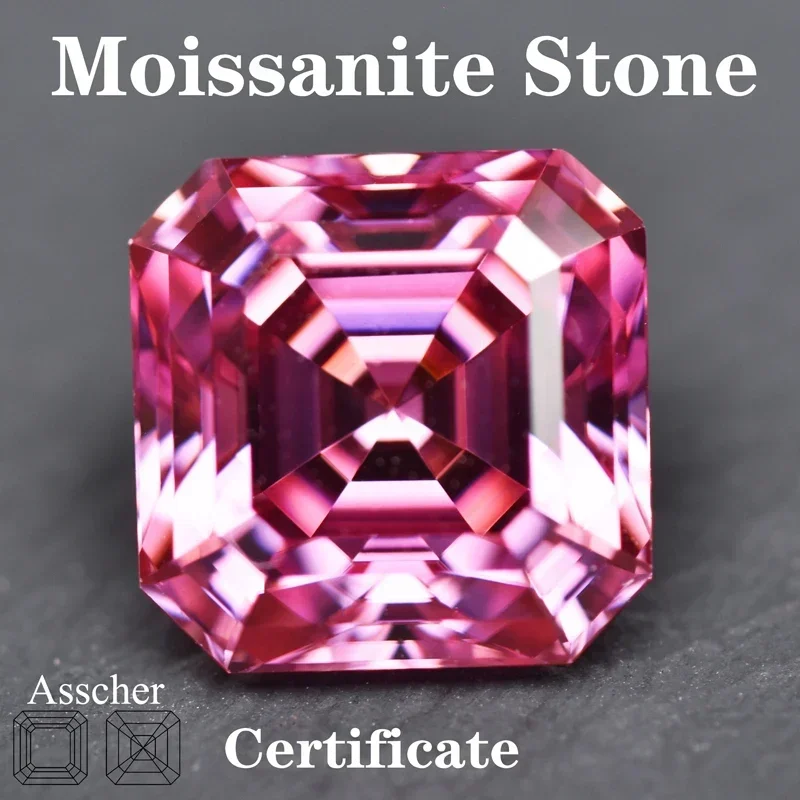 

Moissanite Stone Pink Color Asscher Cut with GRA Certificate for Pass Diamond Tester Gemstone Charms Jewelry Making Materials