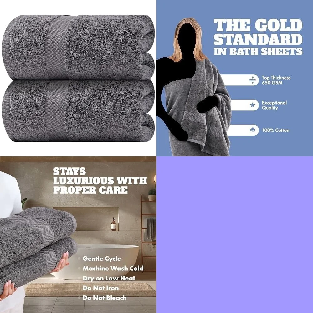 

towelExtra Large Bath Sheet Towels 35x70 2 Pack Grey Soft Absorbent 650 GSM Luxury Bath Towel Set Fast Drying Plush Bathroom