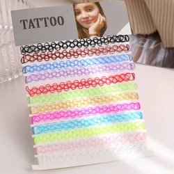 DIY 12PCS Mix Colour Vintage Hippy Stretch Tattoo Choker Necklace Elastic Chocker Necklace Fishing Line Tattoo Necklace