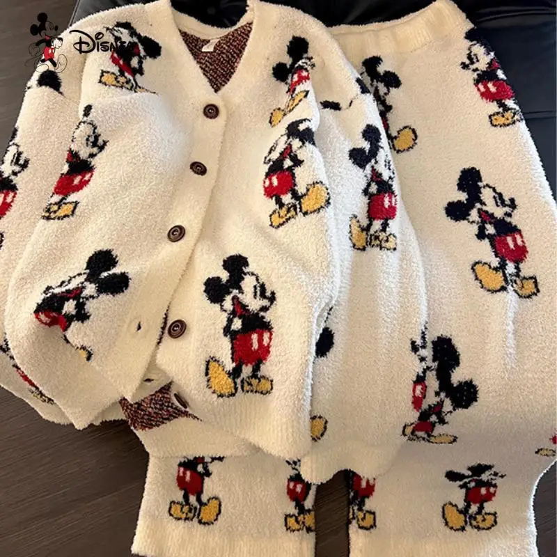 

Милый девчачий теплый пижамный комплект с мультяшным принтом, женский кардиган, осенне-зимний новый утепленный домашний комплект, модный комплект из двух предметов