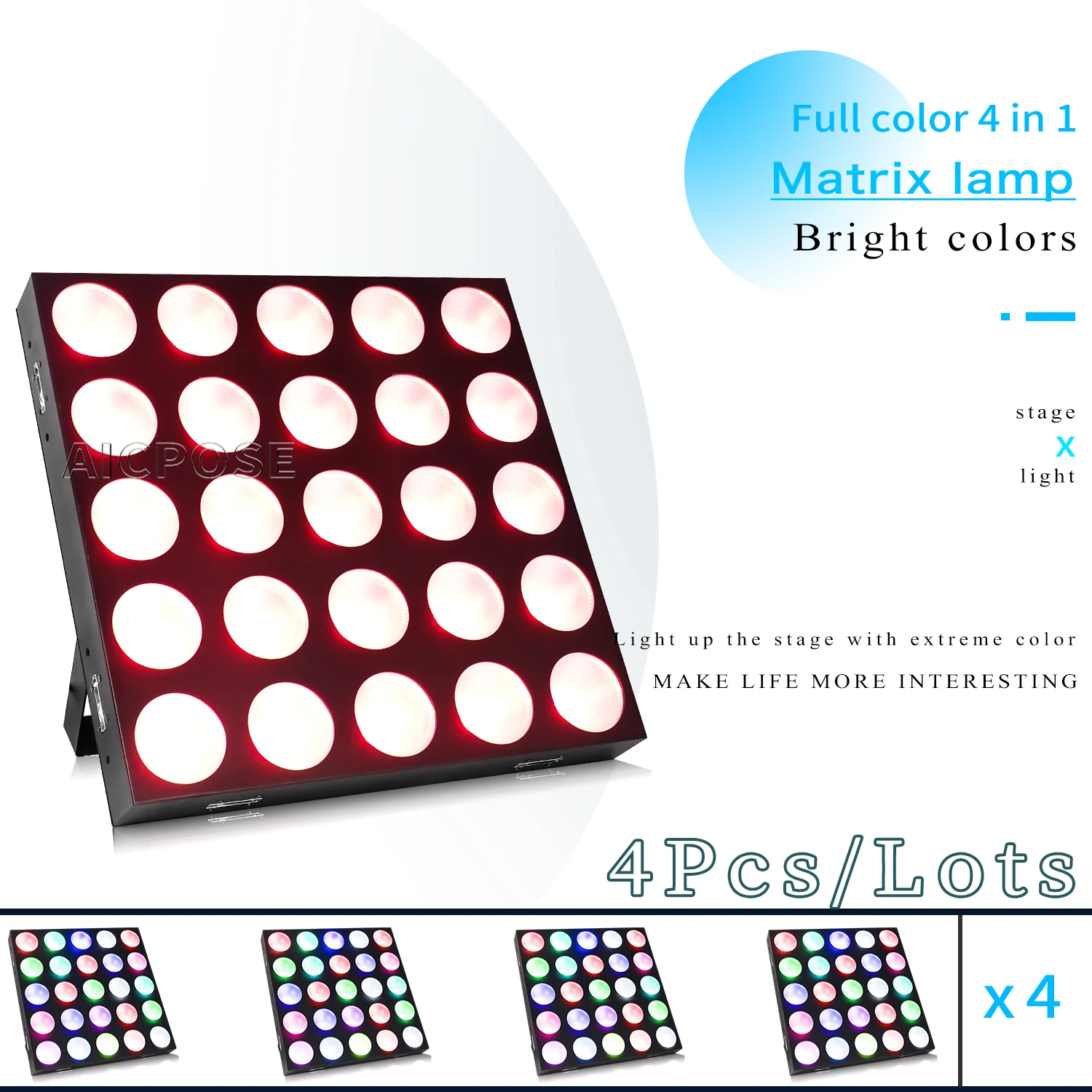 

4Pcs/Lots 25x30W RGBW 4 in 1 LED Matrix Stage Lights DMX512 Stage Effects Lights for DJ Disco Party Ballroom Club