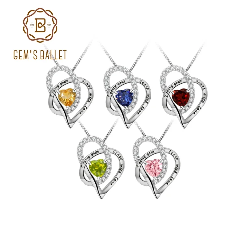 

GEM'S BALLET персонализированное выгравированное имя сердце стерлингового серебра 925 пробы женское ожерелье кулон ожерелье с камнем на день матери