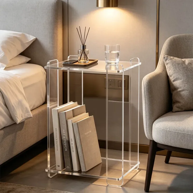 Art Deco Acrylic Side Table Transparent Bedside Nightstand Tool Free Mortise Tenon Structure Modern Living Room Furniture