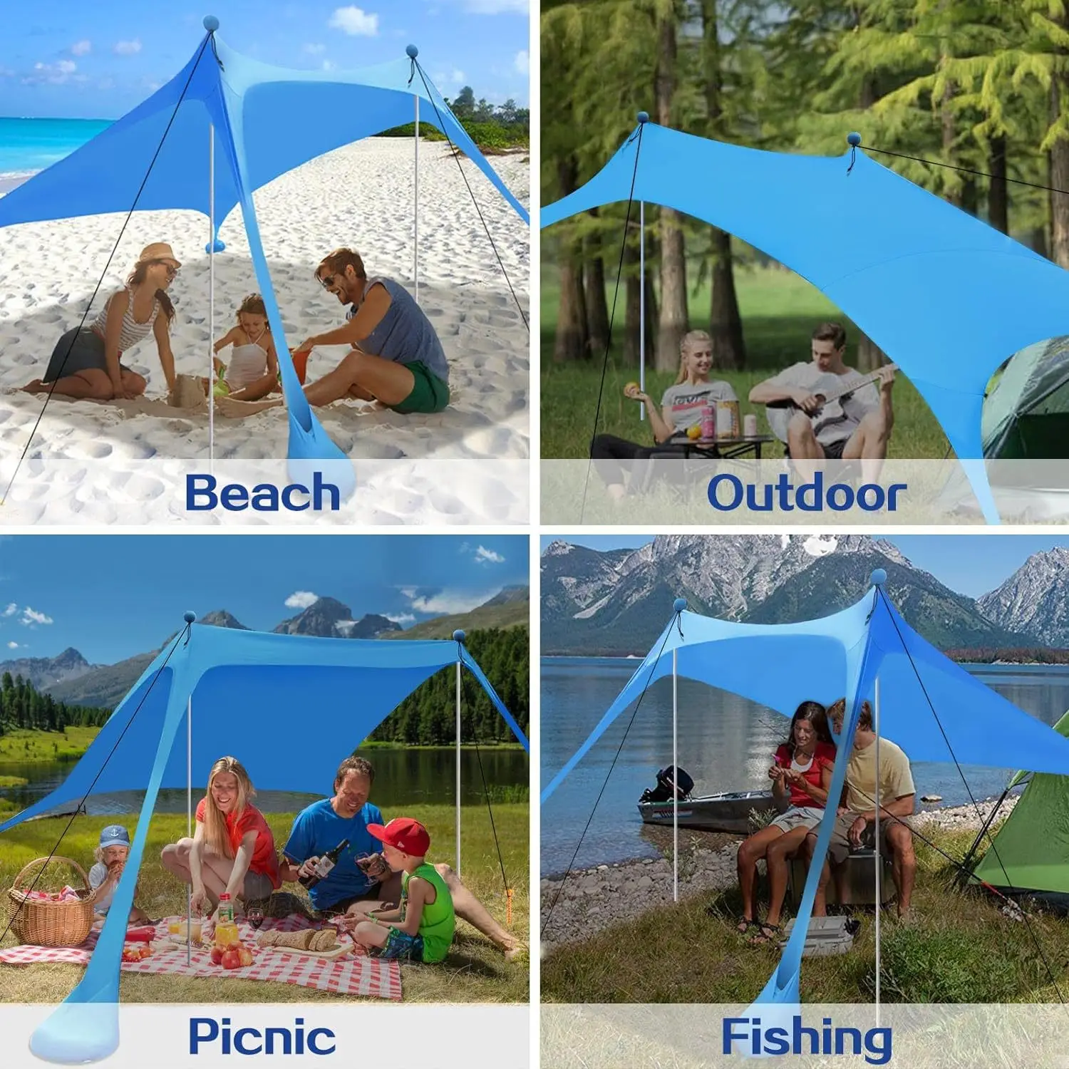 Family Beach Awning Ultralight Sun Shade Tent With Sandbag UPF50+ UV Large Portable Beach Canopy 300x300x200cm