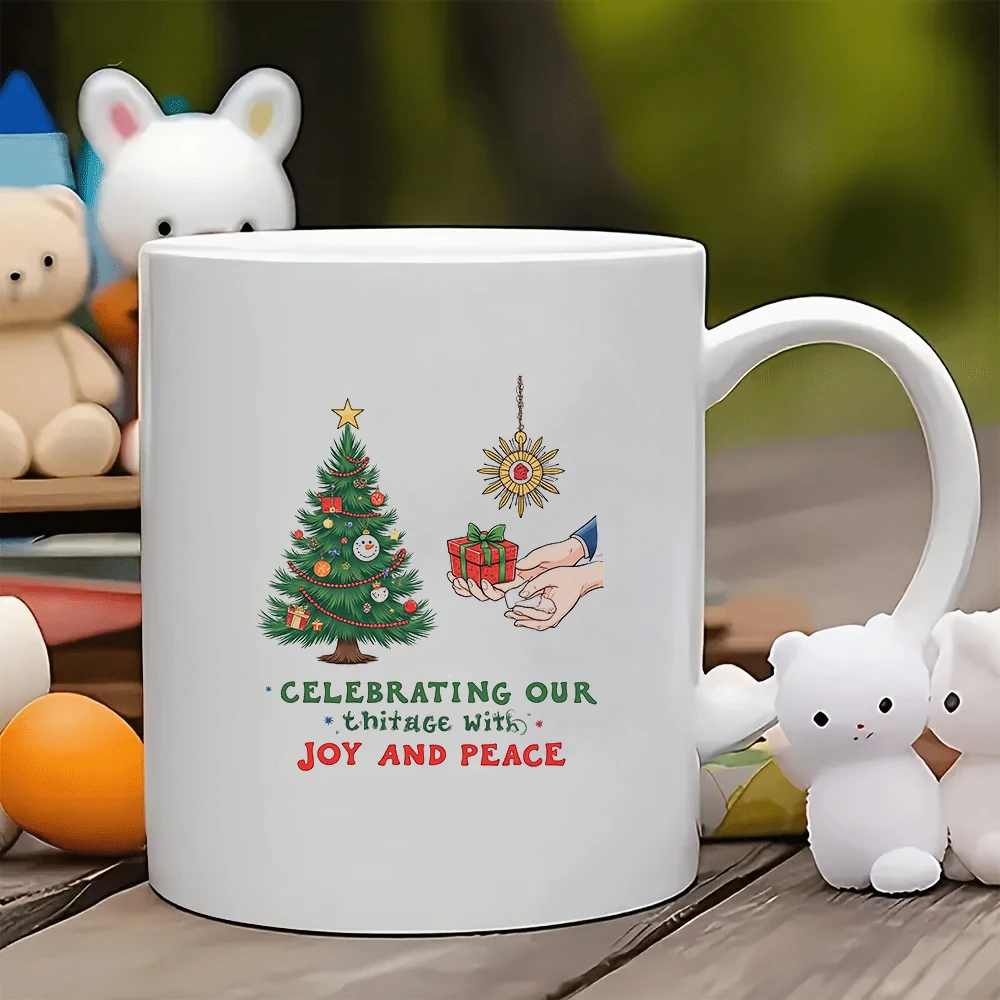 

11oz Cup + Cartoon Christmas Tree Pattern + Festive Mood Cup Christmas Gift Kids Cup Home Office Coffee Cup