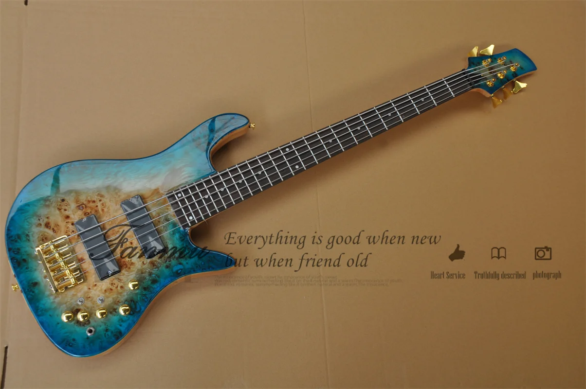 5 Strings Bass Guitar Fora Bass Maple Neck Though ASH Wood Body Fixed Bridge Mini Switch Active Battery Gold Tuners