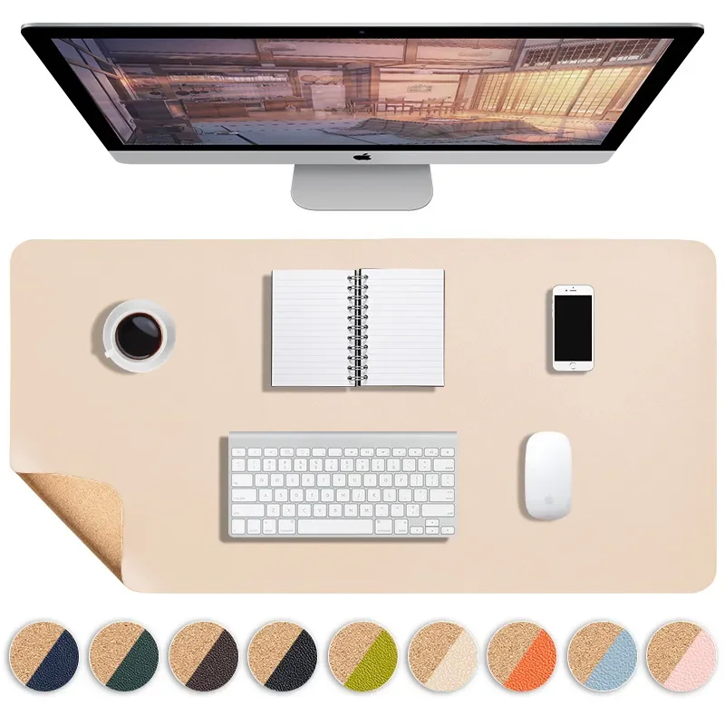 Home Office Cork Desk Mat Dual-Sided Desk Pad Pu Large Mouse Pad Laptop Desk Mat  Keyboard pad Gaming Accessories