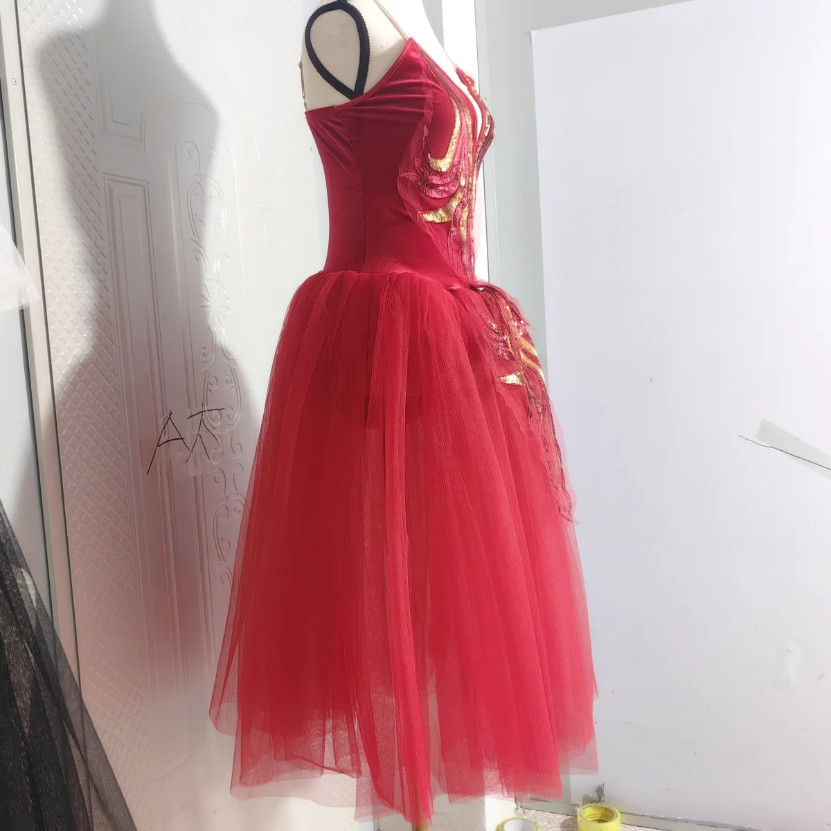 Rode Lange Romantische Ballet Tutu Stager Prestaties Ballet Kostuums Dans Tutu