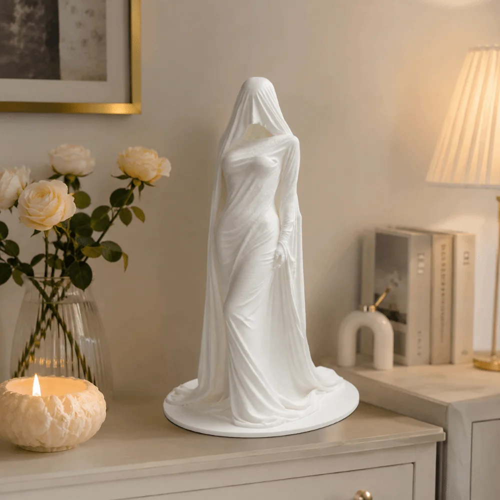 3D Printed Cloak Woman Statue Hooded Men Dark Aesthetic Goddess Sculpture Decoration Character Figurine Halloween Decor