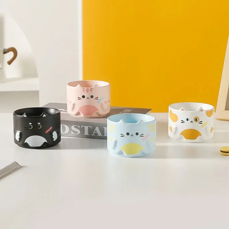 Cartoon Cat's Ear Cup Ceramics 300ML Stacked Cup Stackable Water Goblet Creative Mug Copper Cups with Handle Ceramic Mug