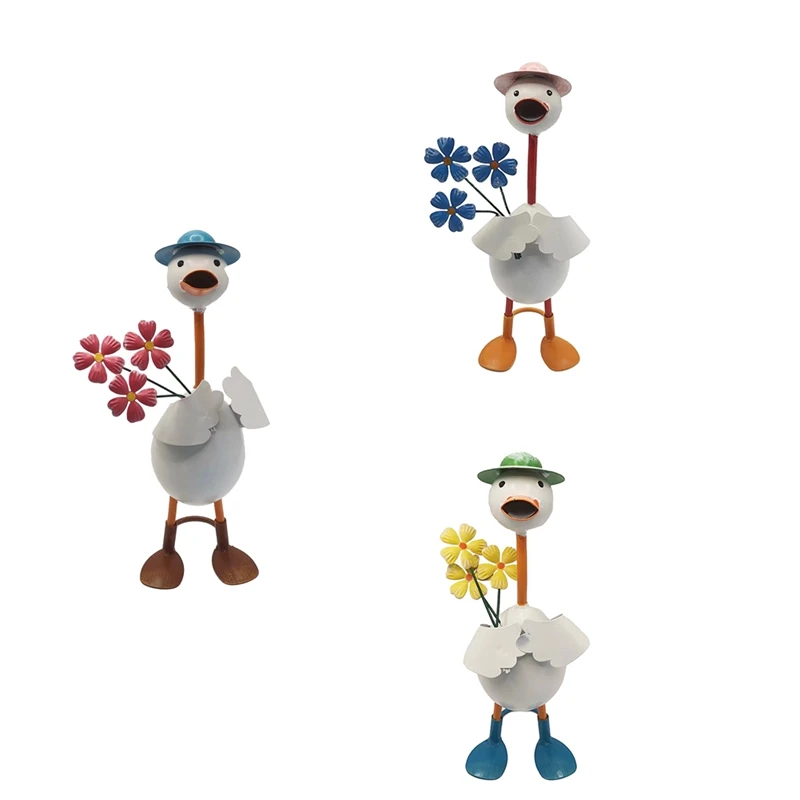 

Garden Duck Statue,Iron Craft Figurines, Standing Art Decor With Plantable Flower Vase, Weatherproof For Outdoor Villa