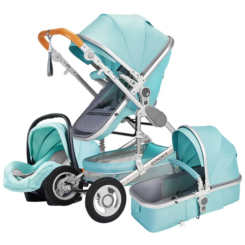 baby stroller 3 in 1 with car seat,Luxury Multifunctional  BABY carriage,blue Folding baby stroller,High Landscape newborn car