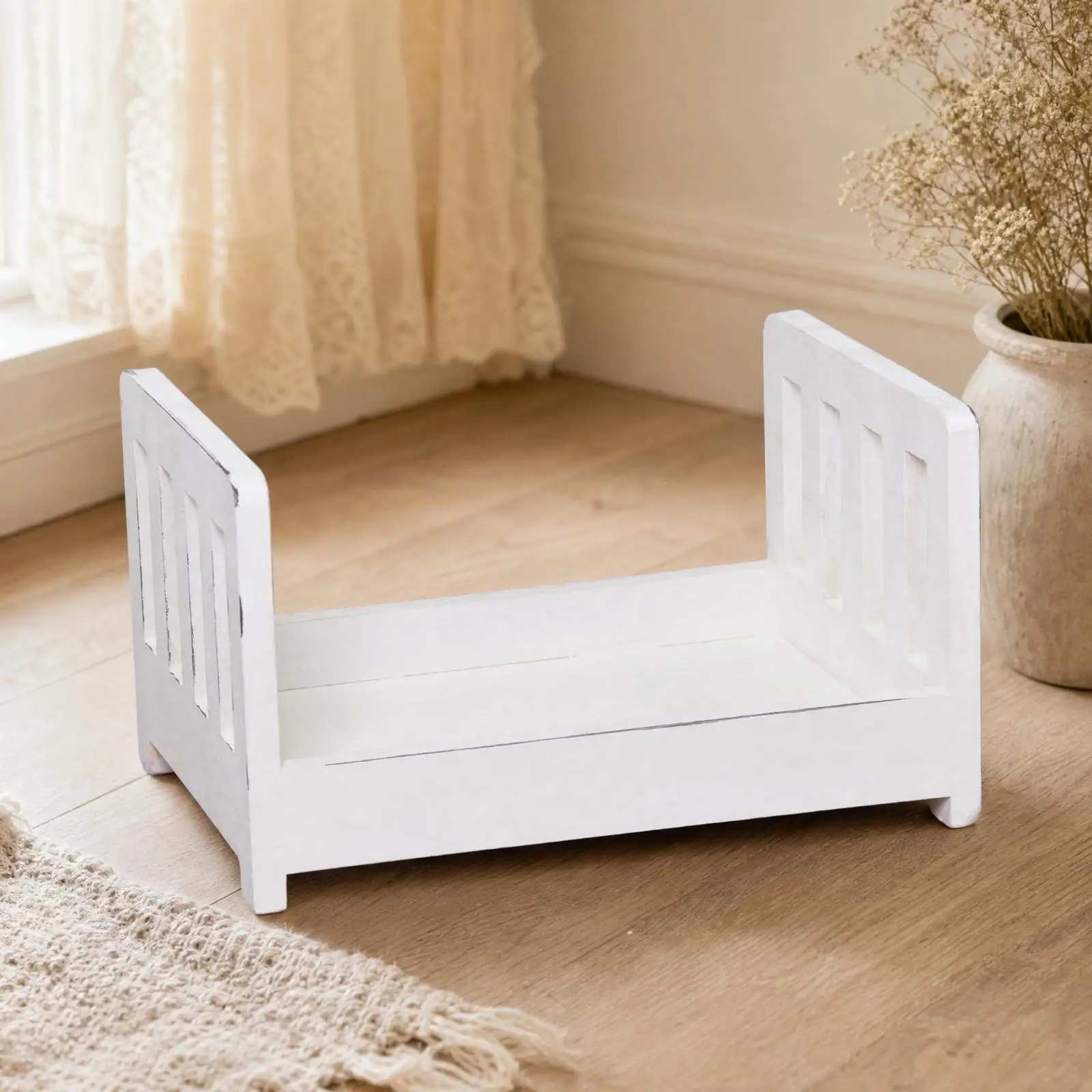 Newborn Photo Bed with Mattress and Pillow Lightweight Small Wooden Crib-Style Bed Compact Newborn Photo Prop Mattress for Home