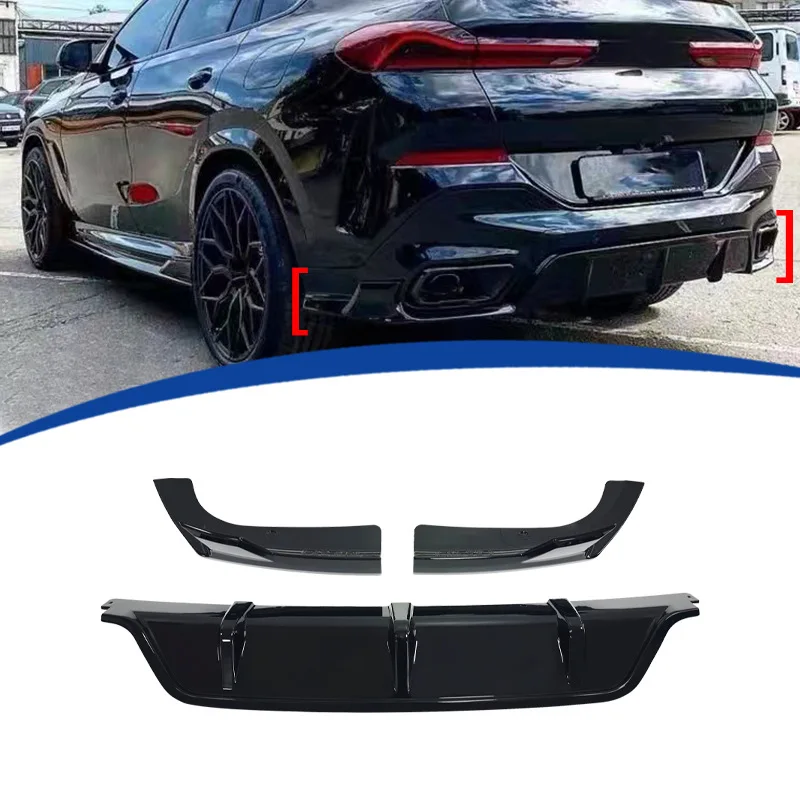 

For BMW X6 2020-2023 Black Warrior 3-Piece Rear Splitter Diffuser ABS Blow Molding Gloss Black