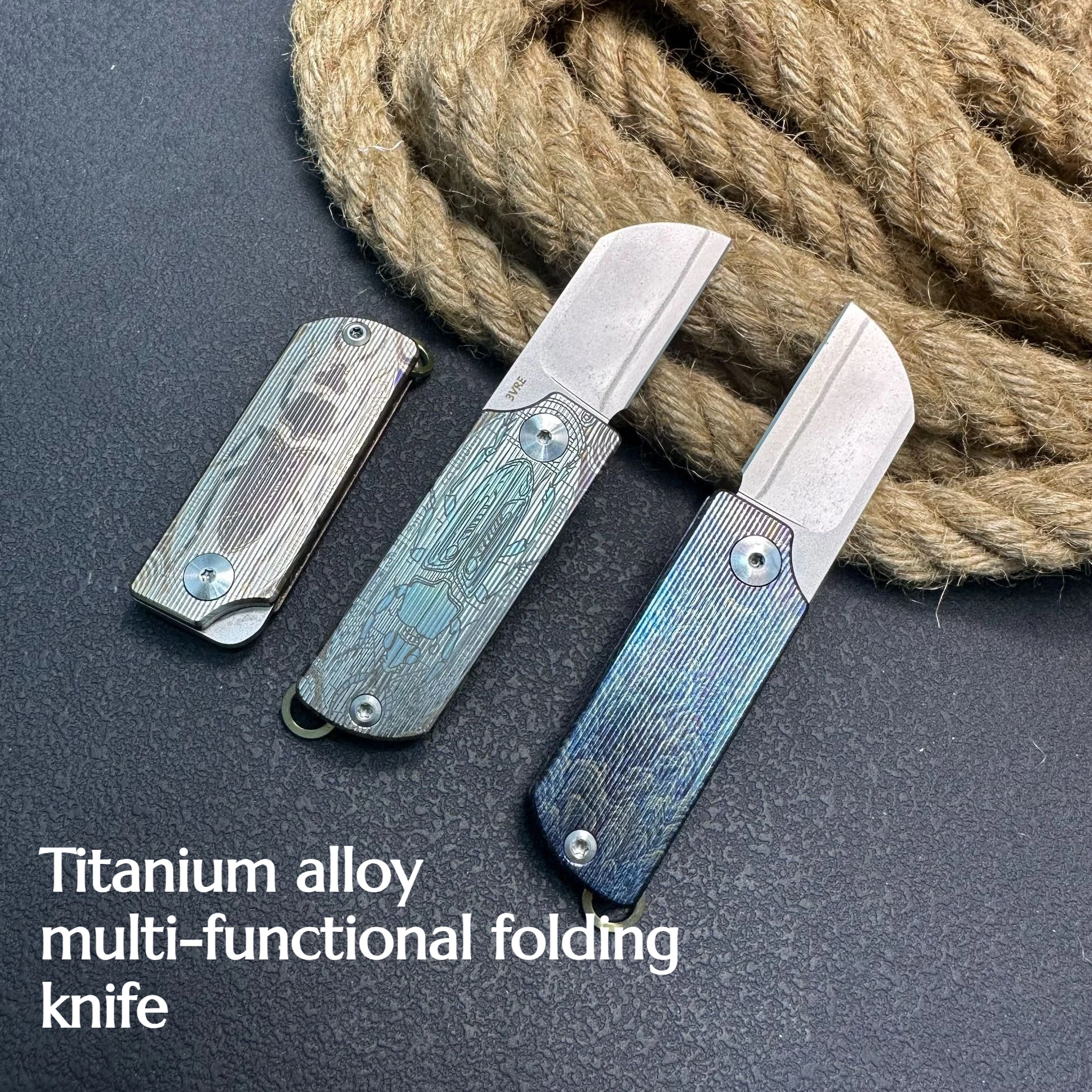 NEW 3VRE Powder Steel Engraved Titanium Alloy Folding Folding Mini Knife Multi-functional EDC Hand Tool