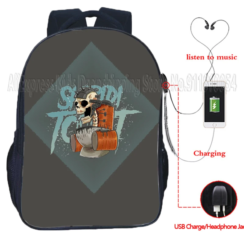 Skibidi Toilet Children USB Backpack Camera Man Speakerman Cartoon School Bag Kids Boys Girls Student Schoolbag Back Pack