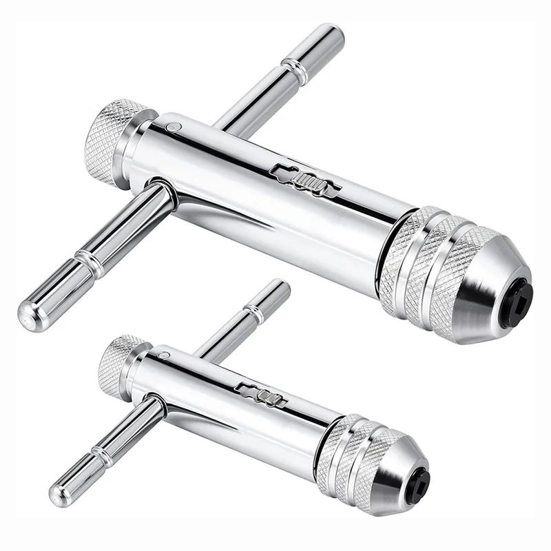 

TKOH-2Pcs Ratchet T Handle Tap Wrench, Adjustable T Bar Handle Holder Ratcheting Tap Wrench For Metric M3-M8 / M5-M12