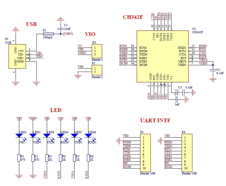 CH342 USB to 2-way TTL Serial Module CH342F Serial TTL Function Evaluation