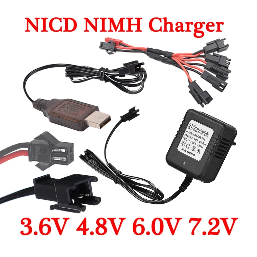 For 3.6V 4.8V 6.0V 7.2V NiCD NiMH Battery USB Charging Charger Input 110V-240V with SM Plug Battery Charger For RC toys