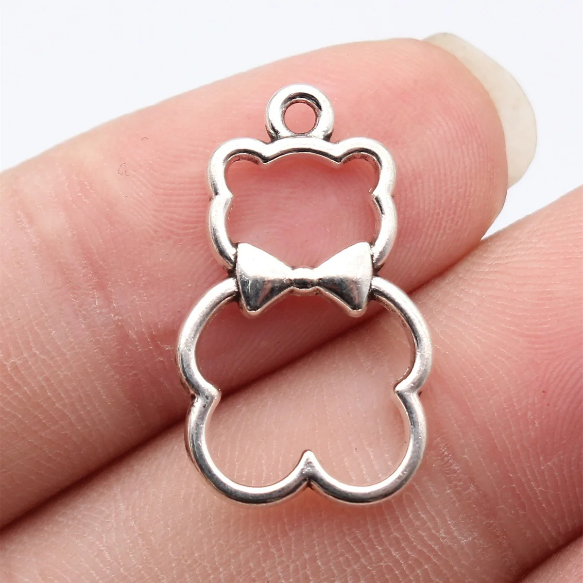 20pcs 25x15mm Antique Silver Color Hollow Out Bow Bear Charms Handmade Jewelry Making Accessories