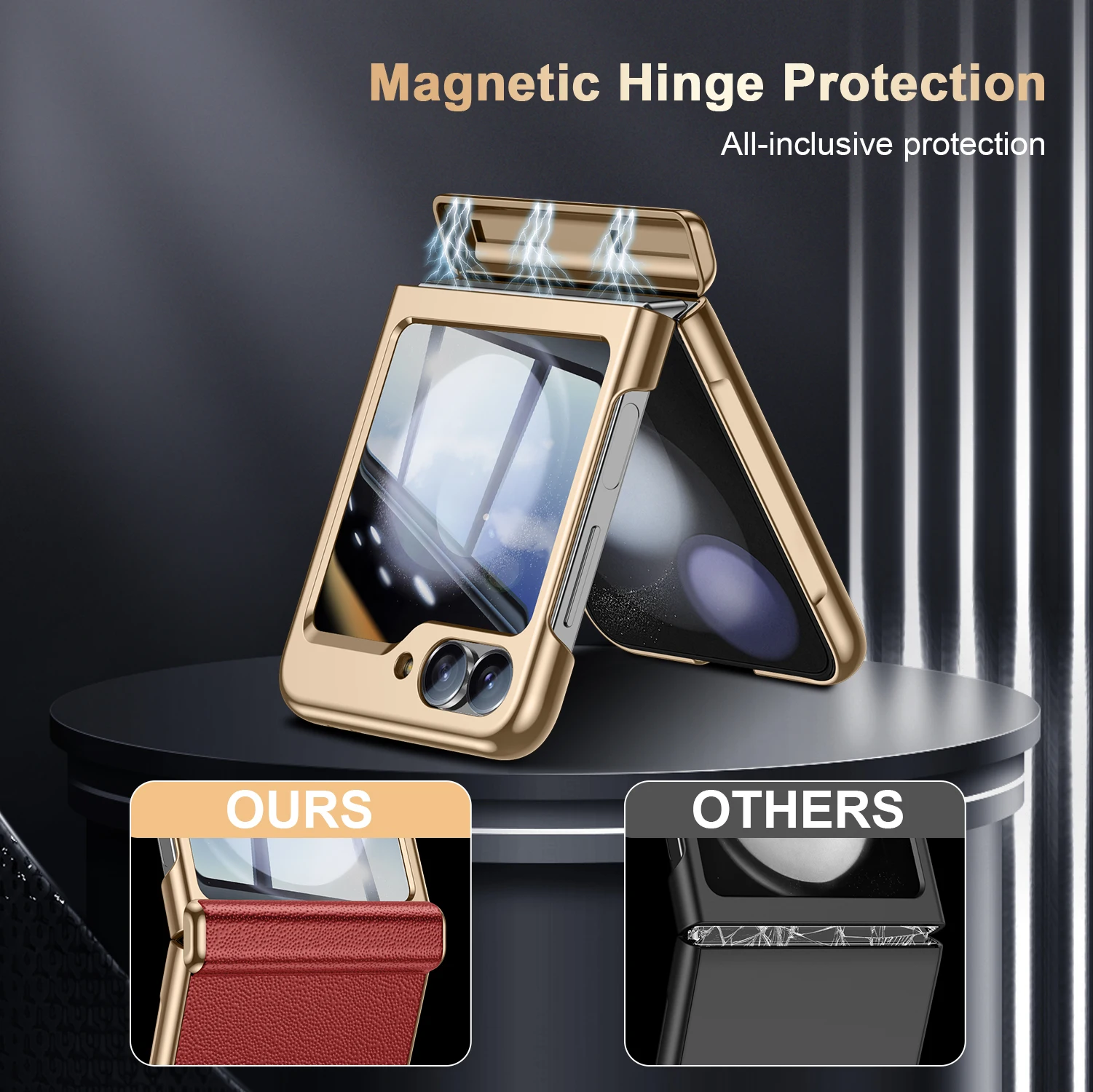 For Samsung Galaxy Z Flip 6 Case Genuine Leather Electroplating Slim All-Inclusive Magnetic Hinge Protection Shockproof Covers