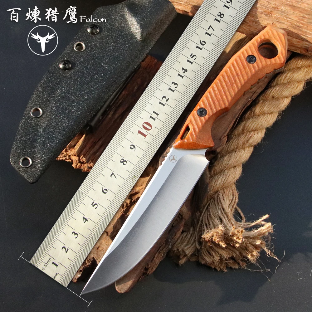 

LENGREN Hunting Knife Flax Handle DC53 Steel Fixed Blade Tactical Knife K-sheath Survival Knives Camping Tool