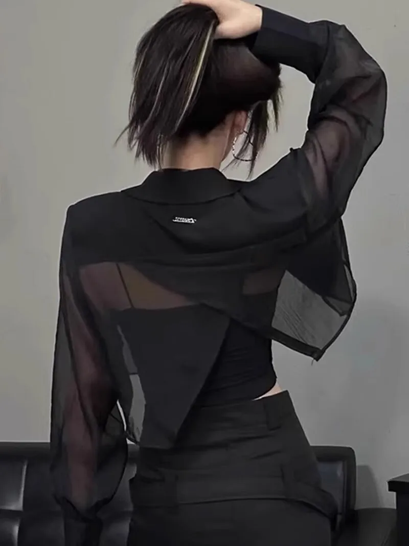 Short Shoulder Padless Suit Jacket Women's Summer Outerwear with Strap Dress Cardigan Open Front Style Commute Fashion