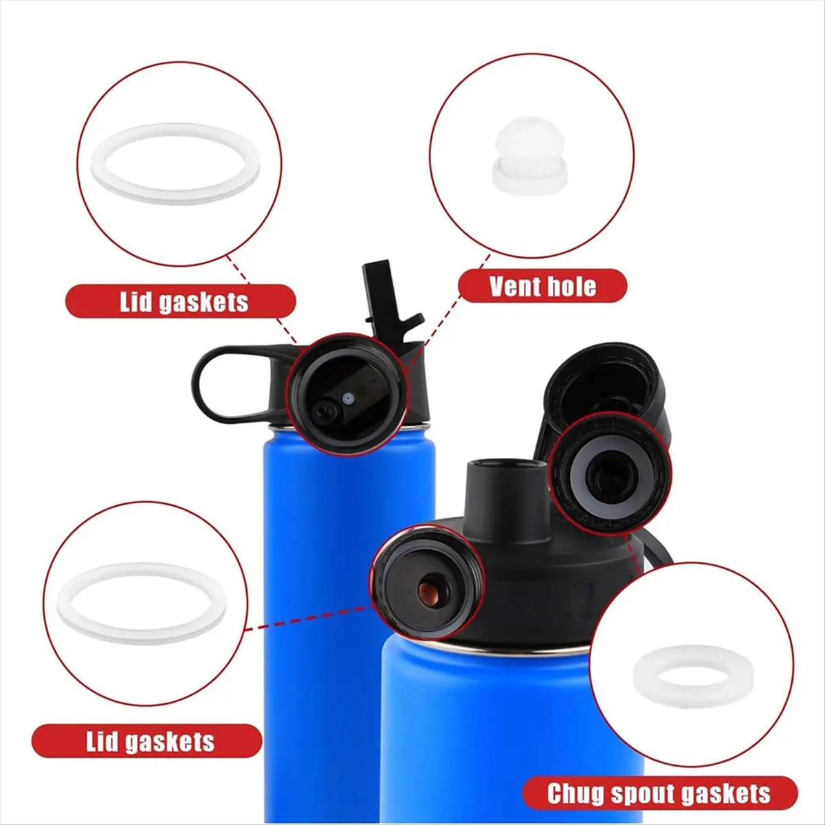 T22C 12pcs Water Bottle Gasket Replacement for DRINCO 14/18/22/32/40/64oz, Silicone Straw Lid Vent Hole Gaskets Spout Gasket