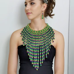 Boho Long Beaded Pendant Necklace Jewelry Sets For Women Multicolor Ethnic Wooden Bead Jewelry Sets Statement Fashion Accessory