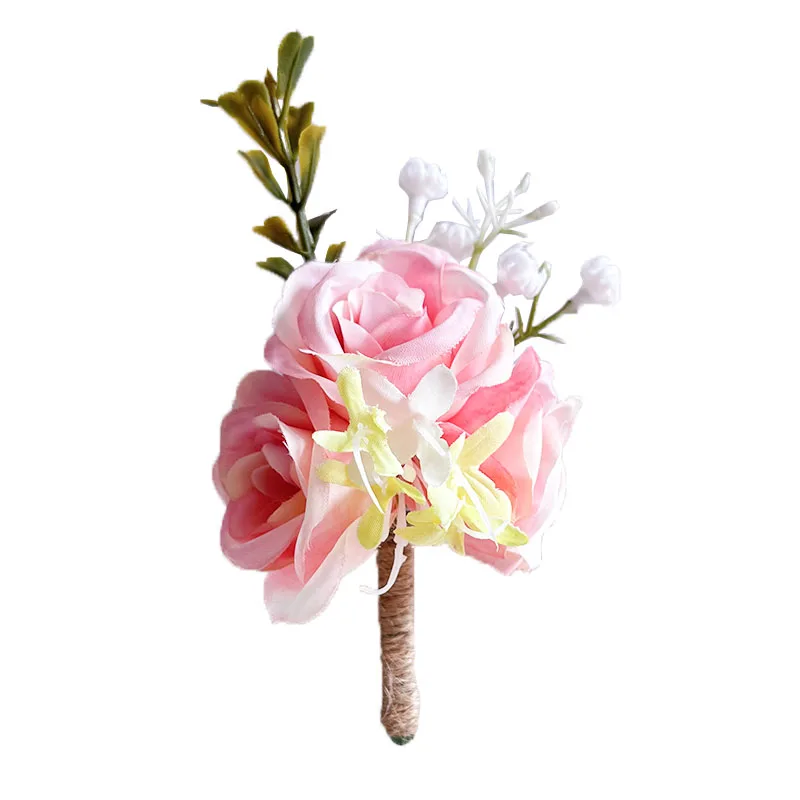

6 шт., мужская бутоньерка, корсаж, свадебные петли, цветы, розовый браслет для подружек невесты, аксессуары, свадебный декор, искусственная роза