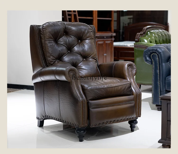 

American leather single sofa functional chair first layer cowhide retro living room bedroom casual lying tiger chair