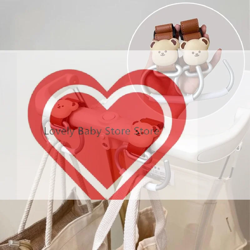 【BS】1/2Pcs Cute Bear Baby Stroller Hooks PU Leather Hanging Hook Stroller Accessories Children Bicycle Stroller Baby Pram Hooks